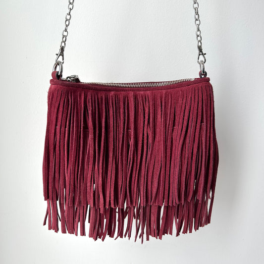 Rebecca Minkoff Burgundy Suede Fringe Shoulder Bag