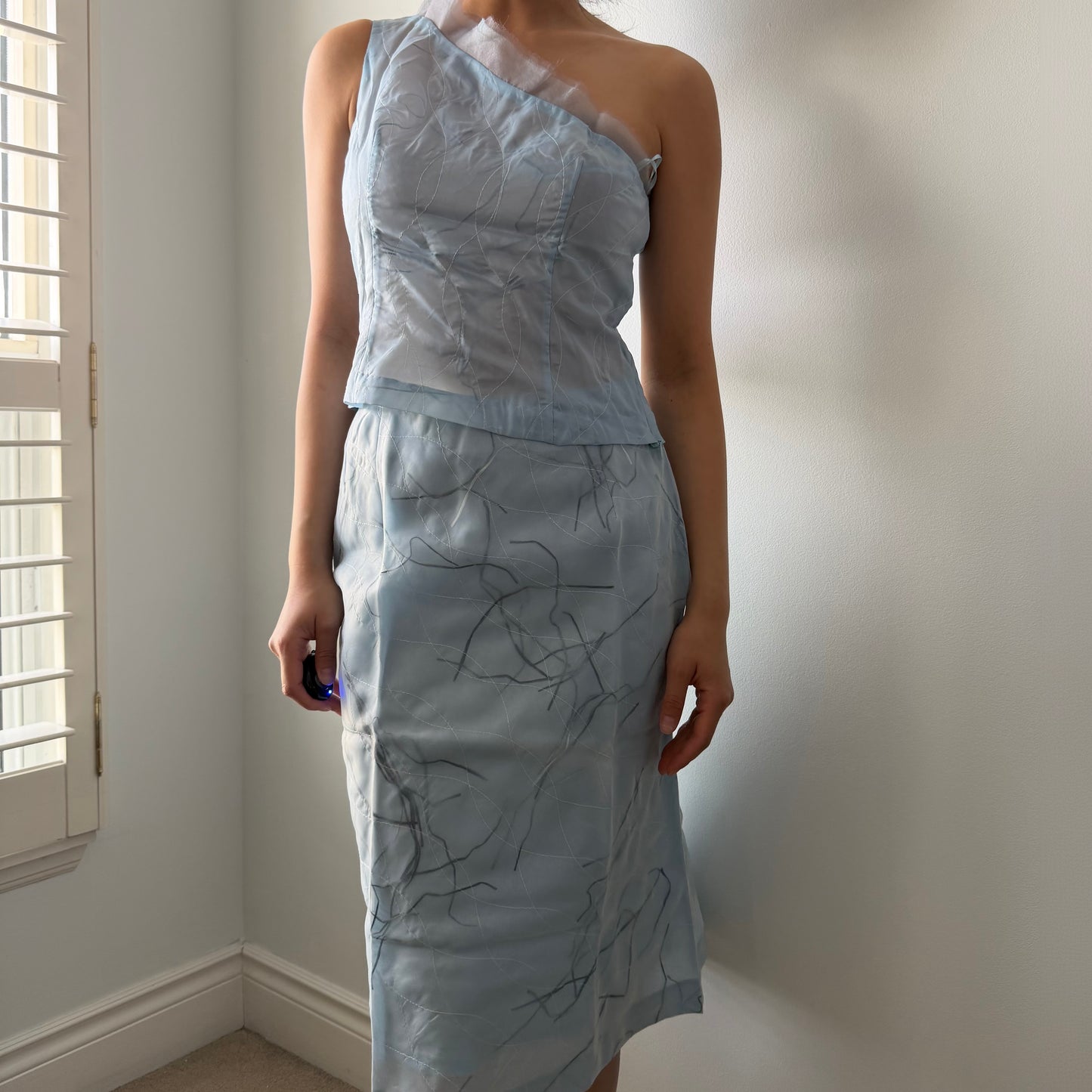 Playlord Blue One-Shoulder Skirt Set - X-Small