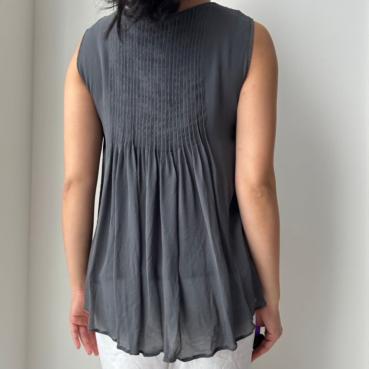 Max Mara Studio Embellished Pleated Sleeveless Top in Charcoal - Medium