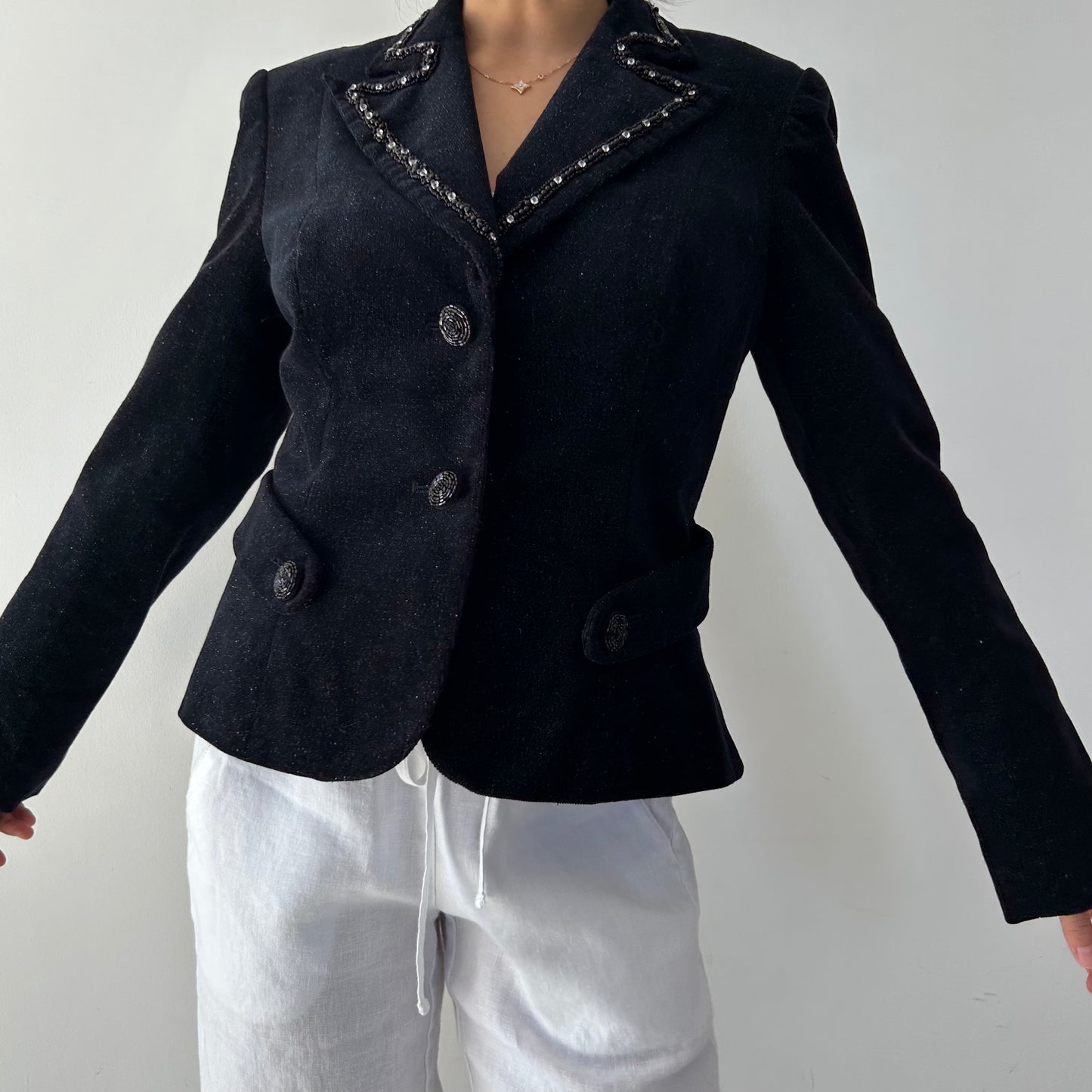 Black Embellished Corduroy Blazer - Small
