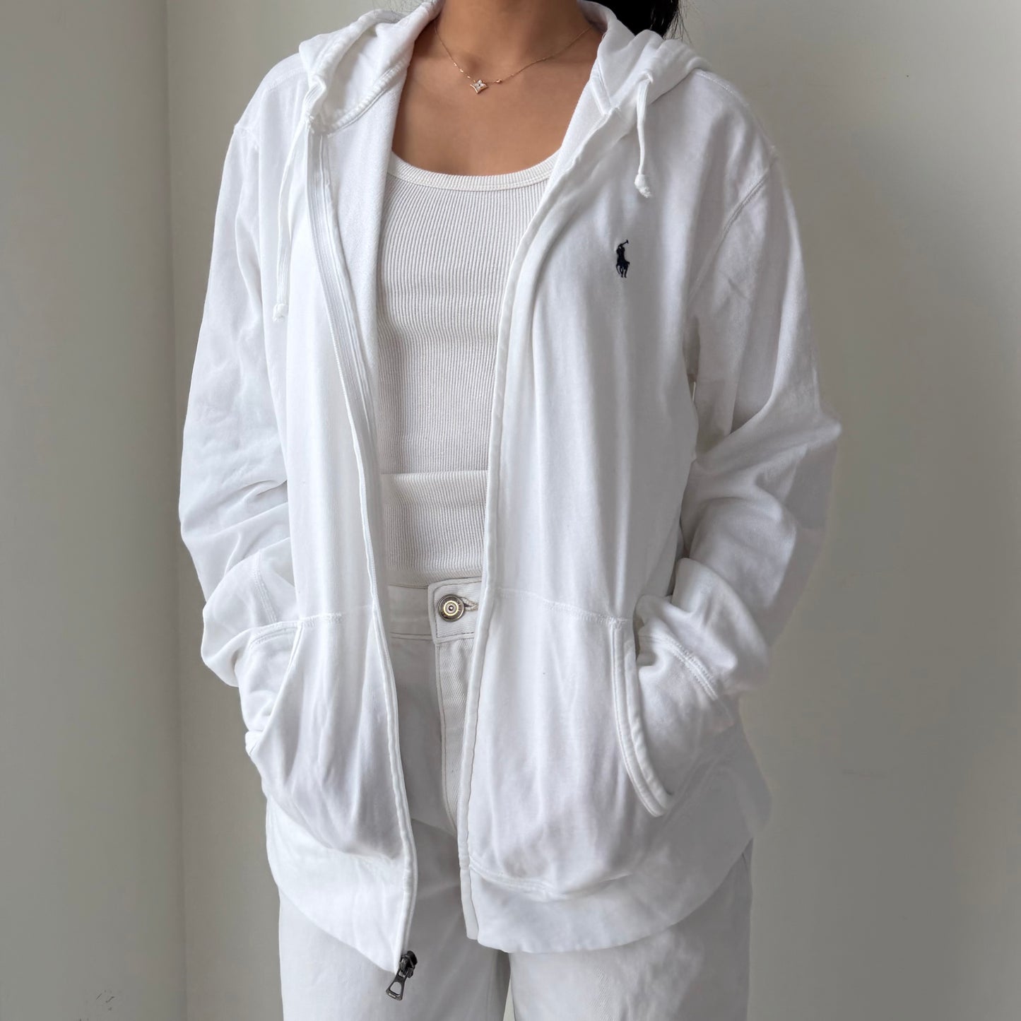 Polo Ralph Lauren White Full Zip Hoodie - Large