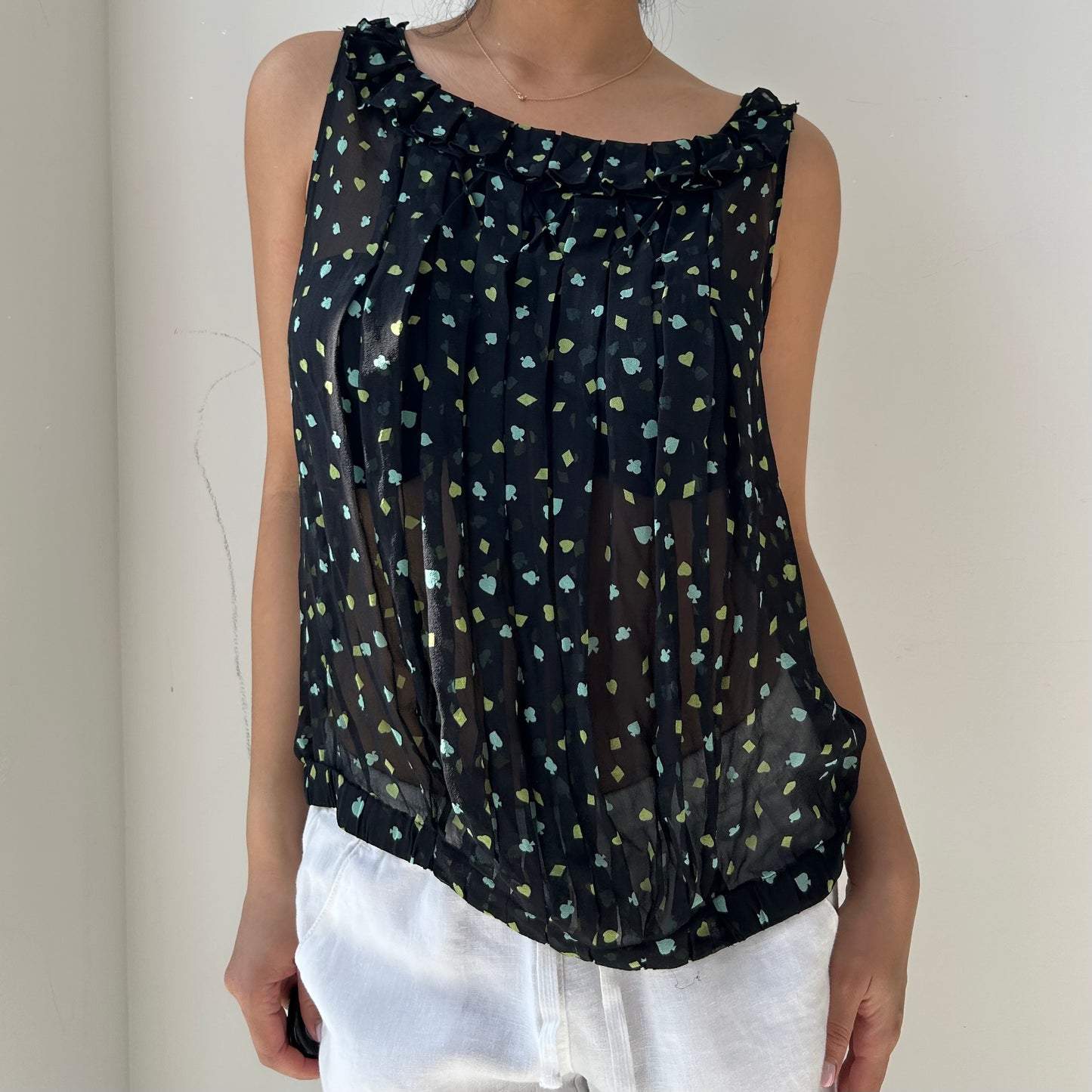 Diane von Furstenberg Black Patterned Silk Tank - Large