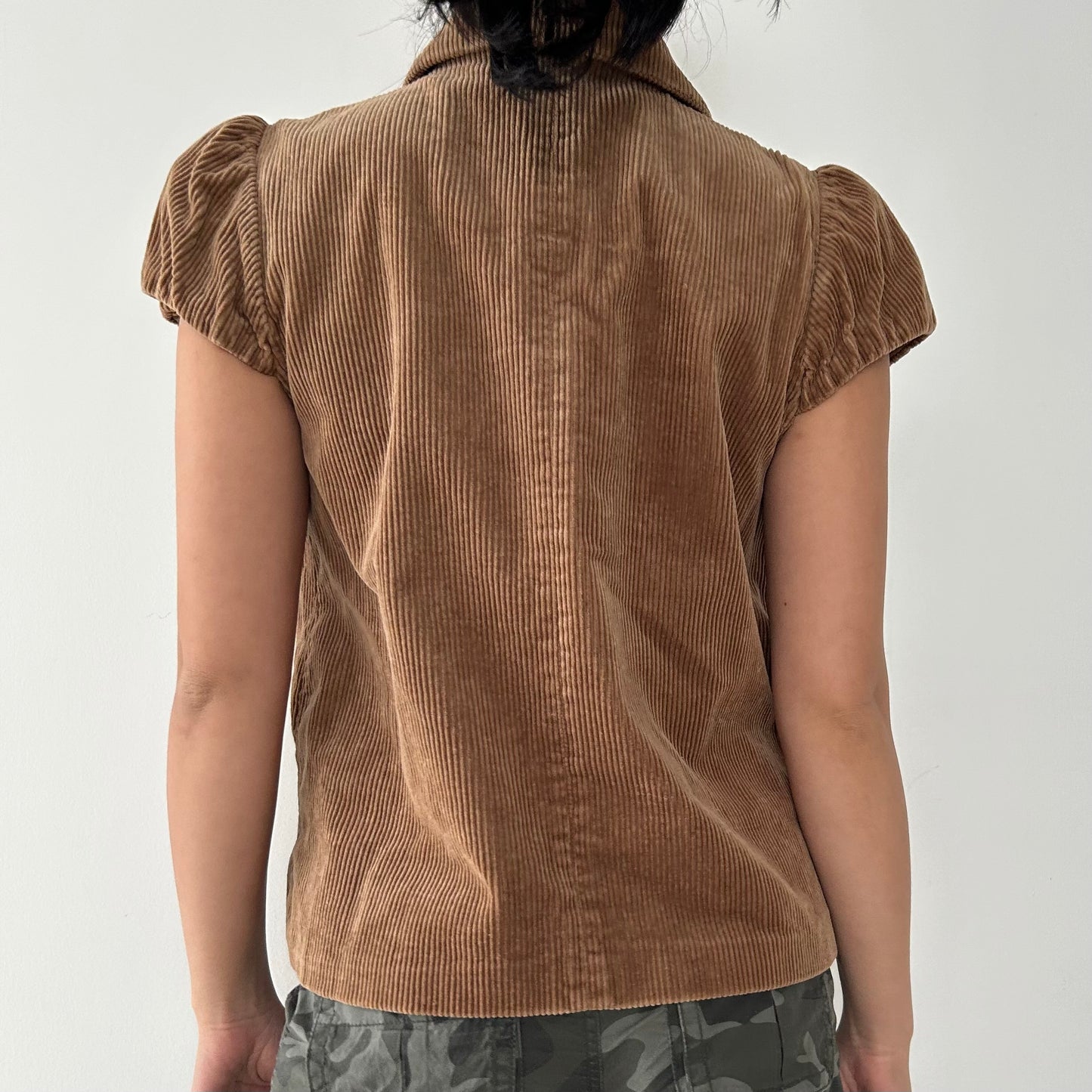 Old Label H&M Brown Corduroy Short Sleeve Blouse - Medium