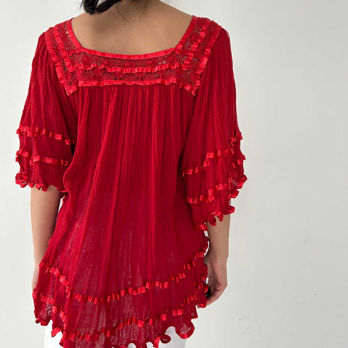 Red Ruffle Babydoll Blouse - X-Large