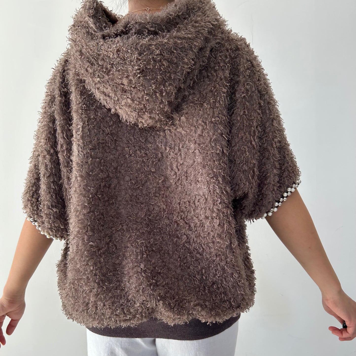 Rinascimento Brown Fuzzy Short Sleeve Hoodie - Medium