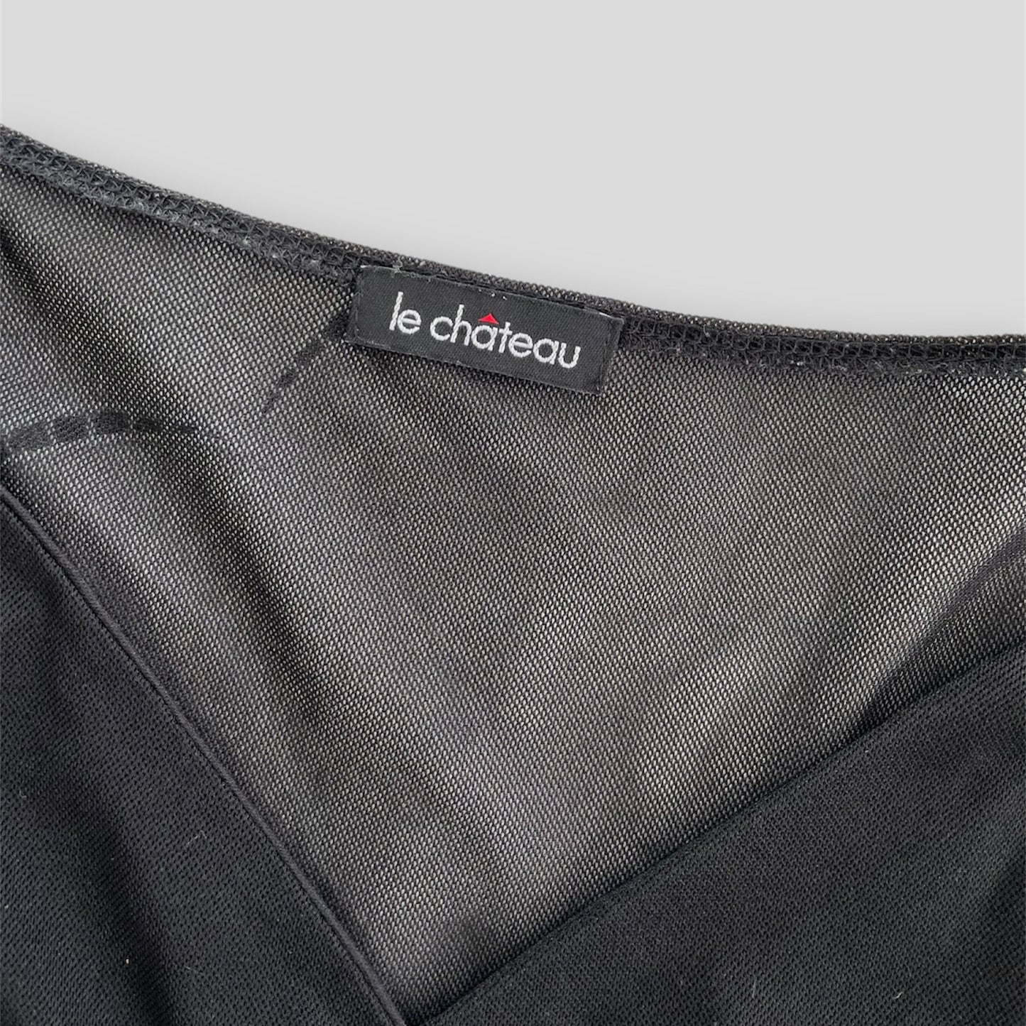 Le Château Black Mesh Empire Waist Baby Doll Tie Top - Medium