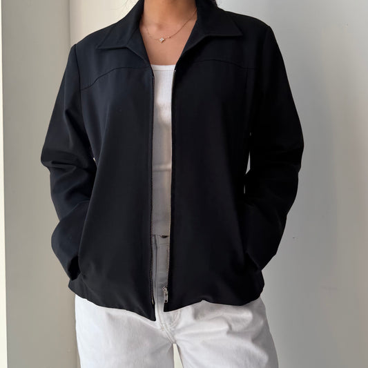 1990s Made in Canada Club Monaco Black Wool Zip Jacket - Medium