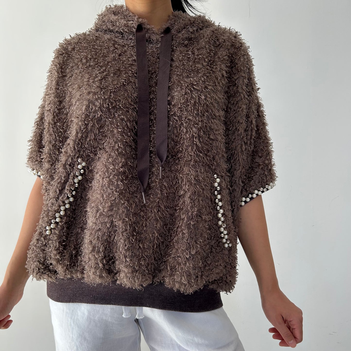 Rinascimento Brown Fuzzy Short Sleeve Hoodie - Medium