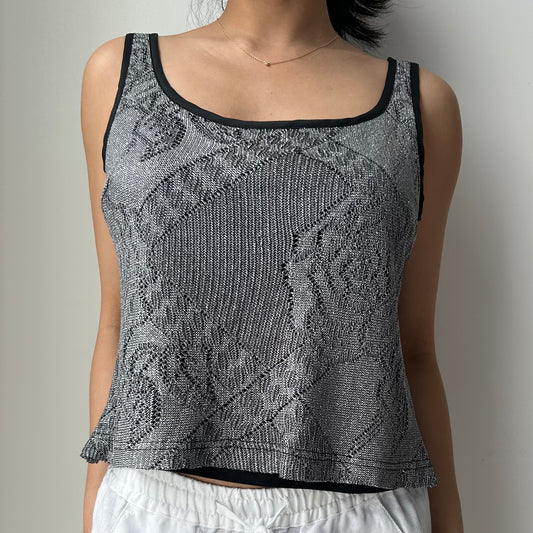 Vintage 90s Made in Canada Black and Silver Metallic Knit Tank - Large