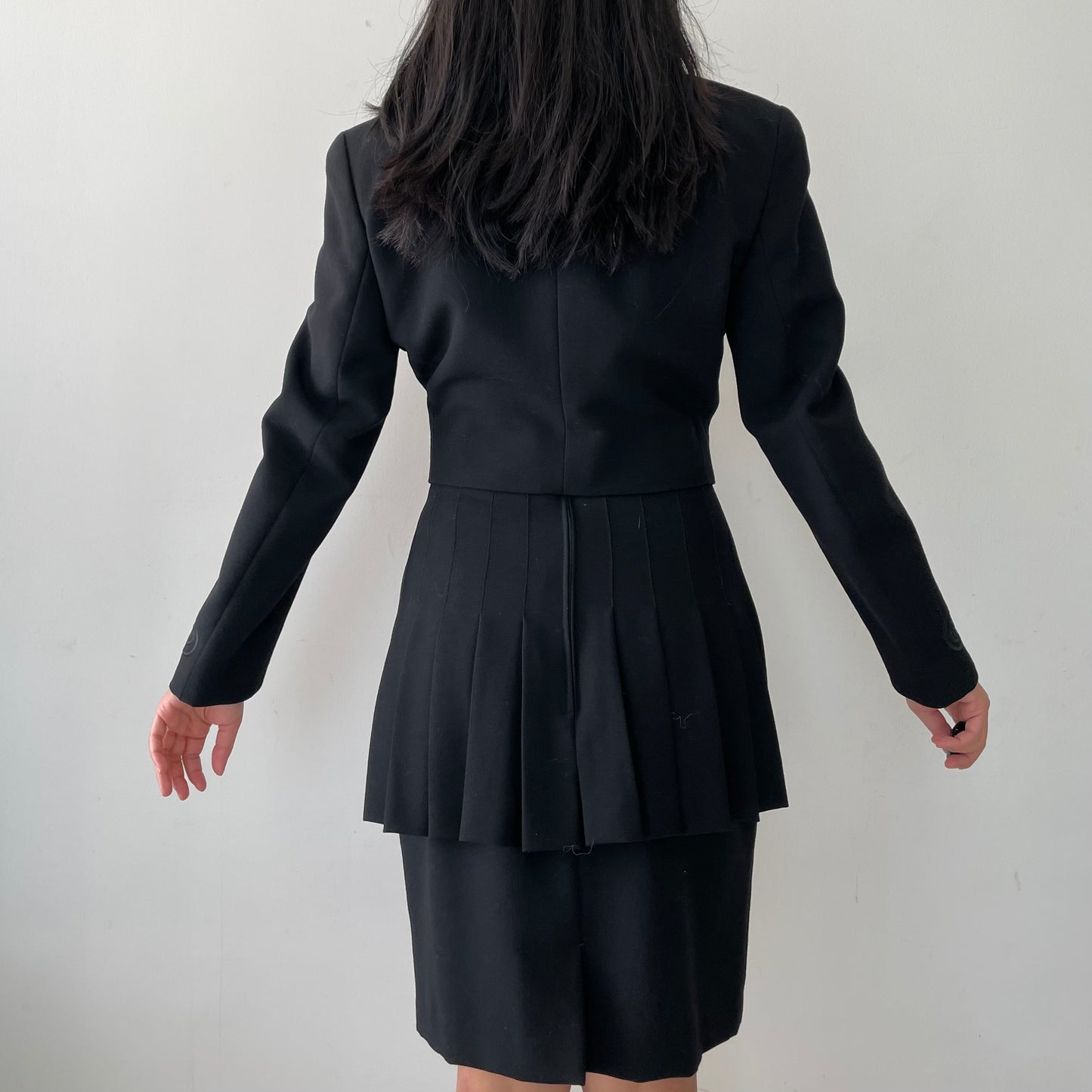 1980s Gian Marco Venturi Black Wool Skirt Suit Set - Small