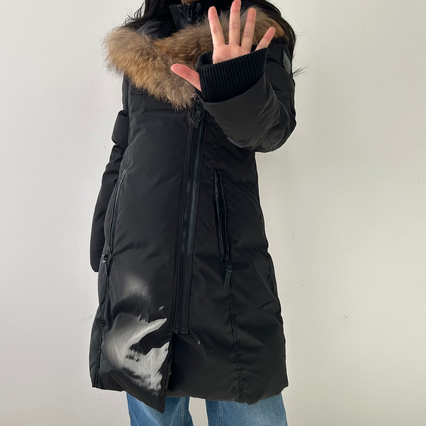 BNWT Atelier Noir by Rudsak Black Down Parka with Genuine Racoon Fur Trim - Medium