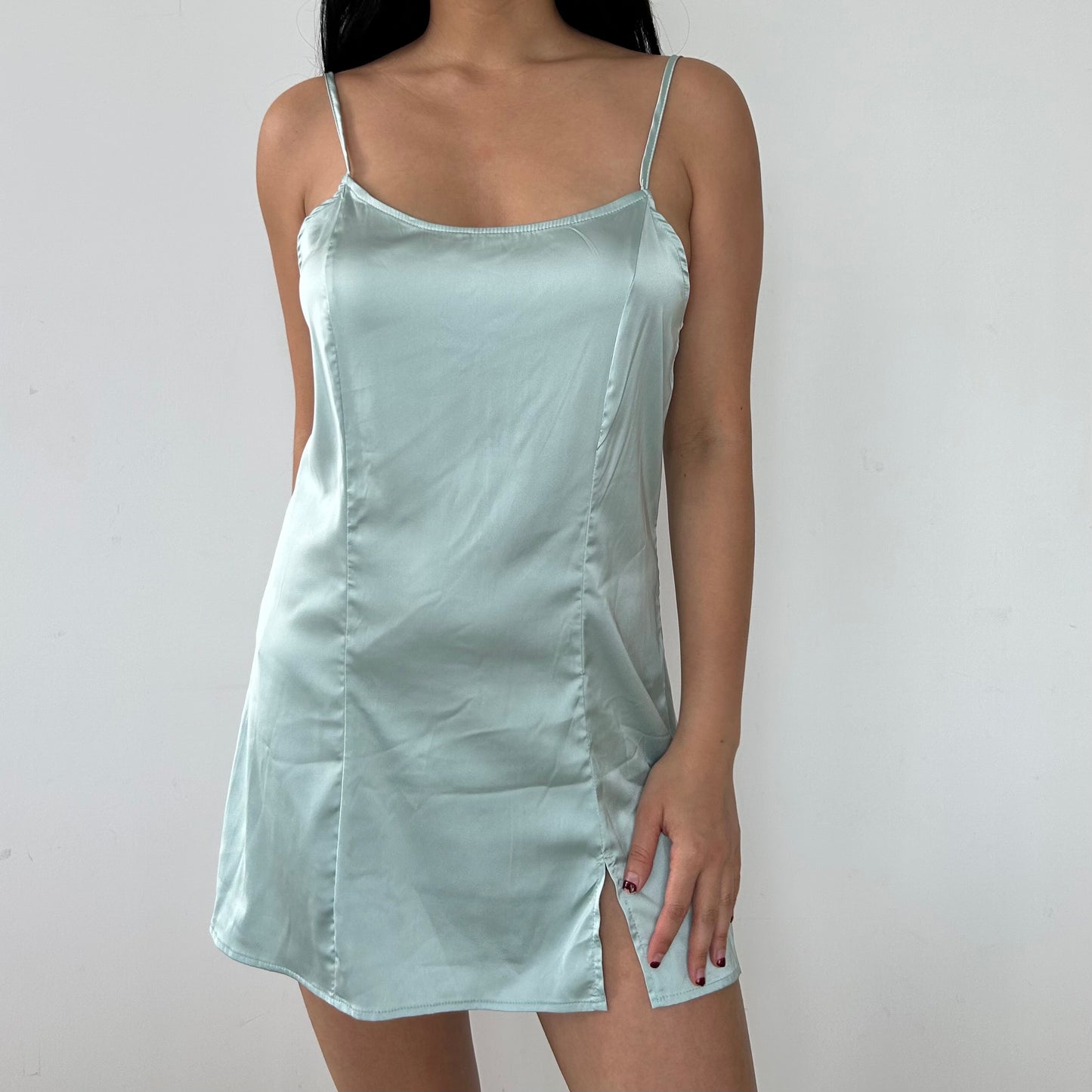Green Satin Slip Dress - Small