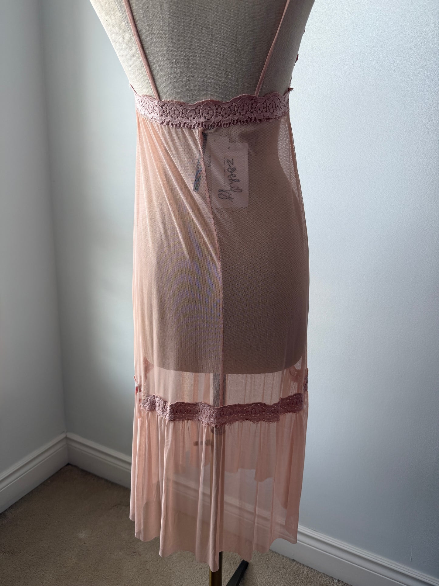 Phard Blush Pink Lace-Trim Lingerie Slip Dress - Medium