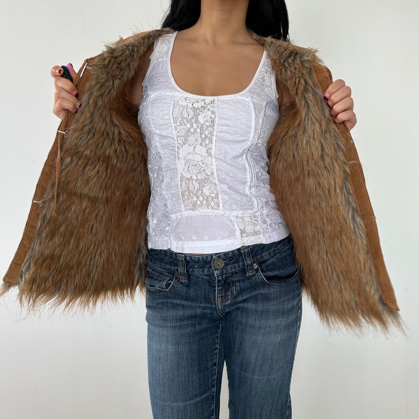 Genuine Suede and Faux Fur Lined Vest - Large