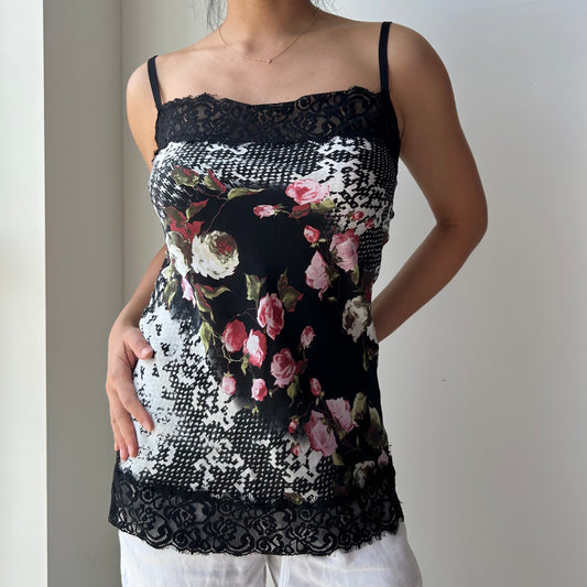 Rinascimento Black Floral Lace Trim Lingerie Top - Small