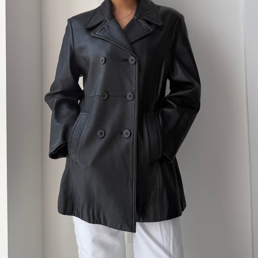 Danier Black Leather Pea Coat - Medium