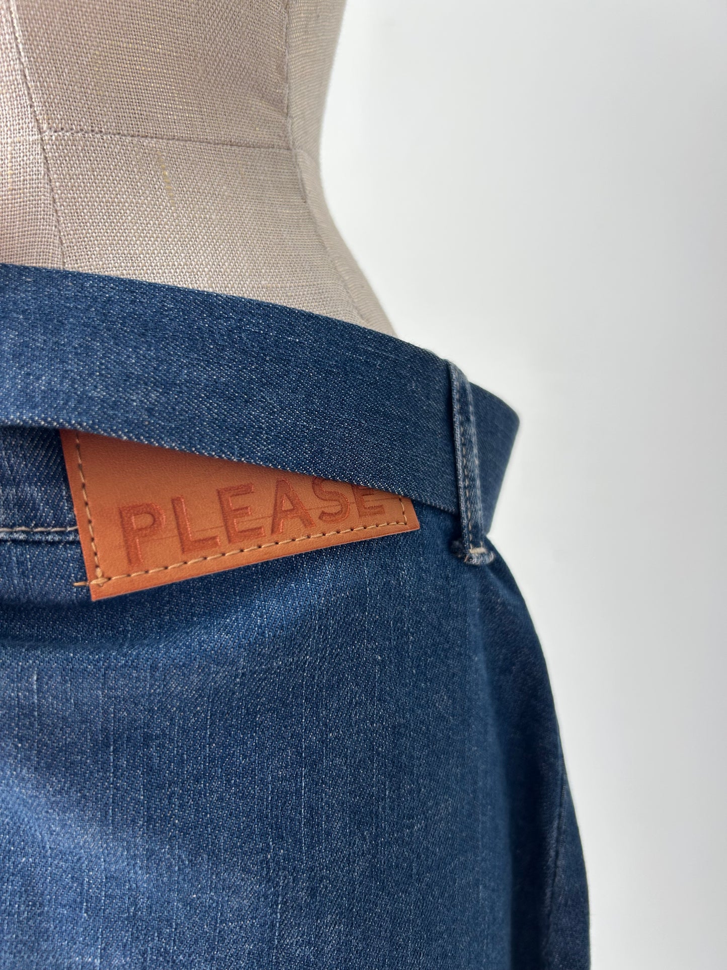 Please A-Line Belted Denim Midi Skirt - Small