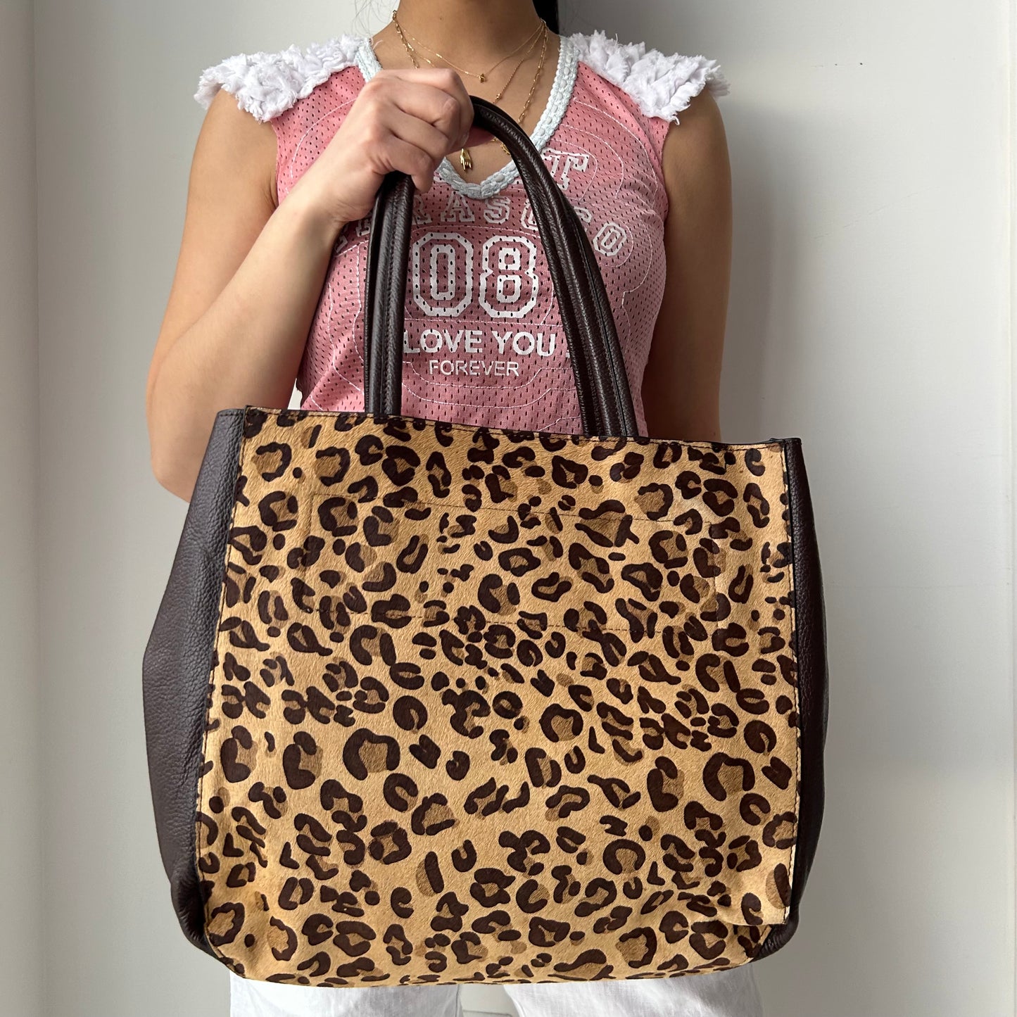Ele Rossa Leather Tote Bag in Leopard Calf Hair