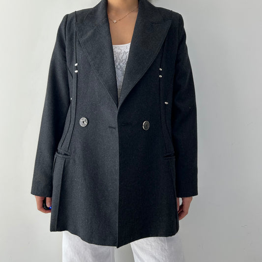 Blacky Dress Made in Germany Charcoal Double-Breasted Wool Blazer - Medium