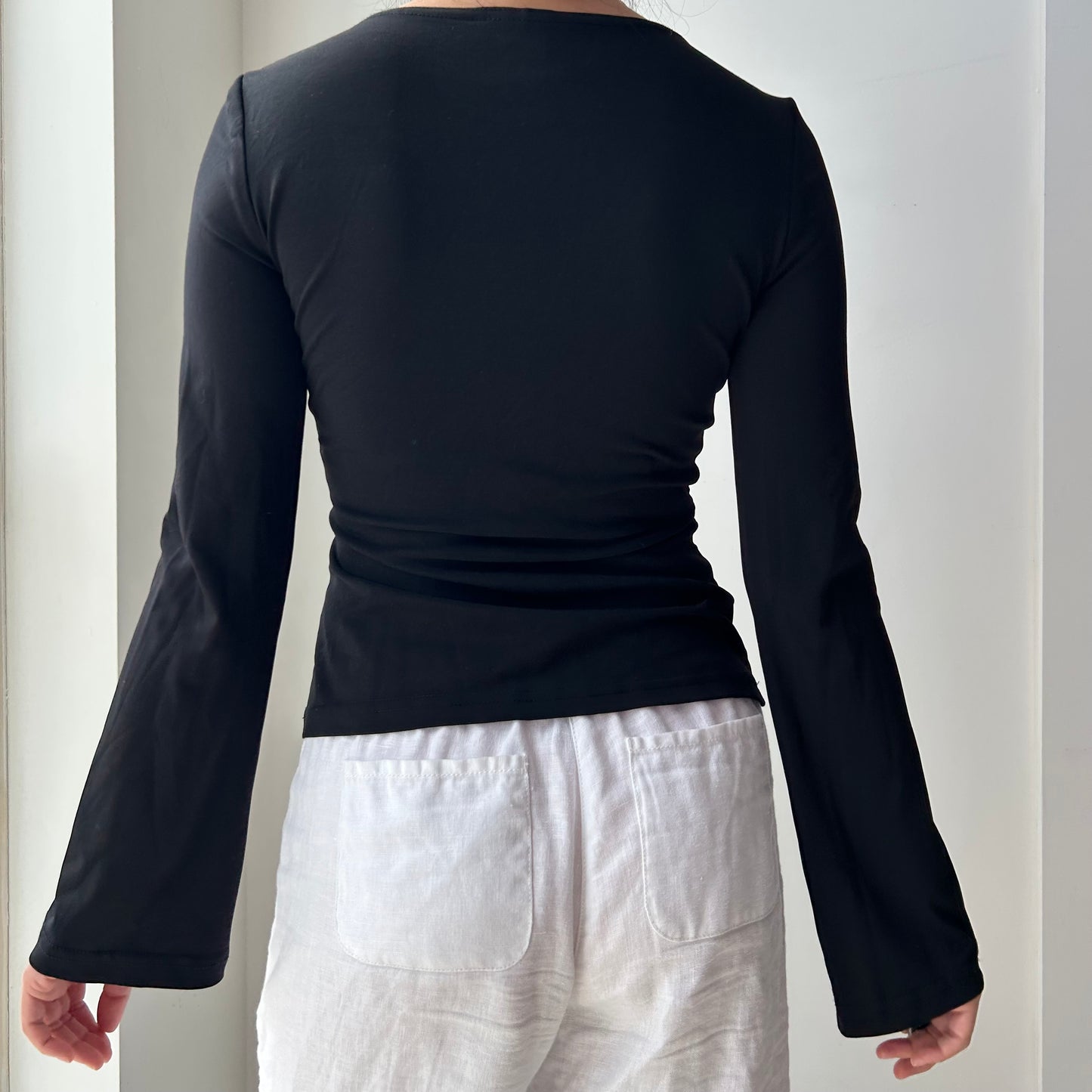 Made in Canada Dynamite Black V-Neck Bell Sleeve Top - Small