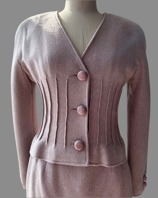 Vintage 1980s Valentino 100% Cashmere Skirt Suit in Soft Mauve - X-Small