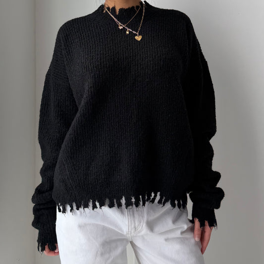2018 Uma Wang Black Raw Edge Wool Jumper - Small