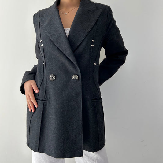 Blacky Dress Made in Germany Charcoal Double-Breasted Wool Blazer - Medium