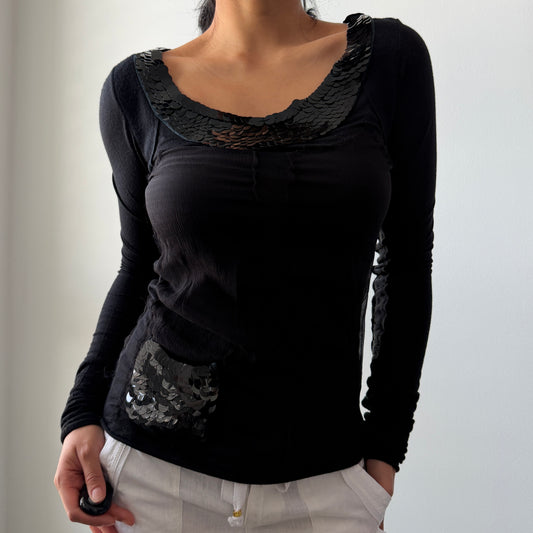 Vanessa Bruno Black Sequin Long Sleeve Top - X-Small