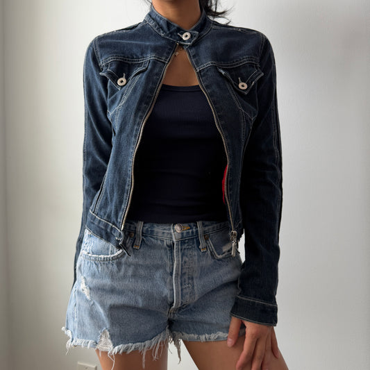 Dark Wash Moto Denim Jacket - X-Small