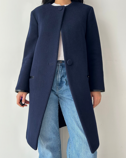 Club Monaco Navy Wool Overcoat - X-Small