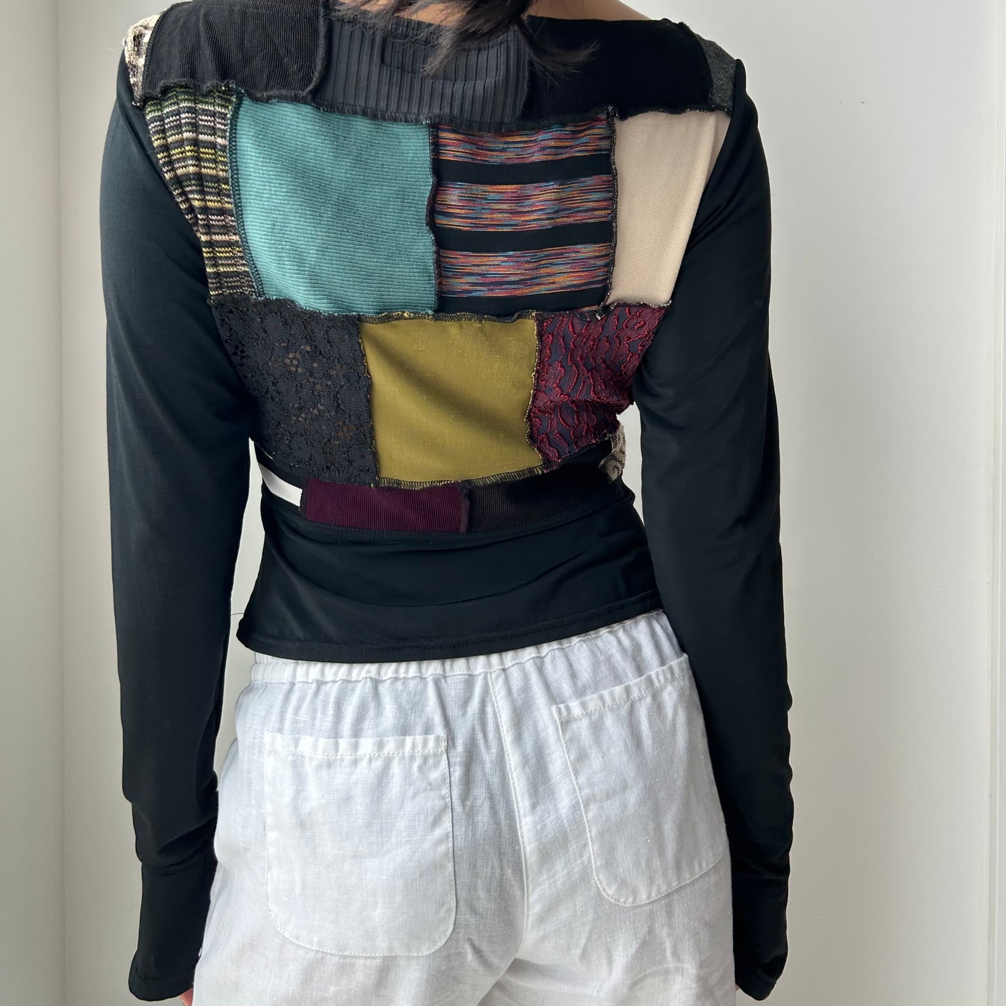 Annie Thompson Black Patchwork Long Sleeve Top - Medium