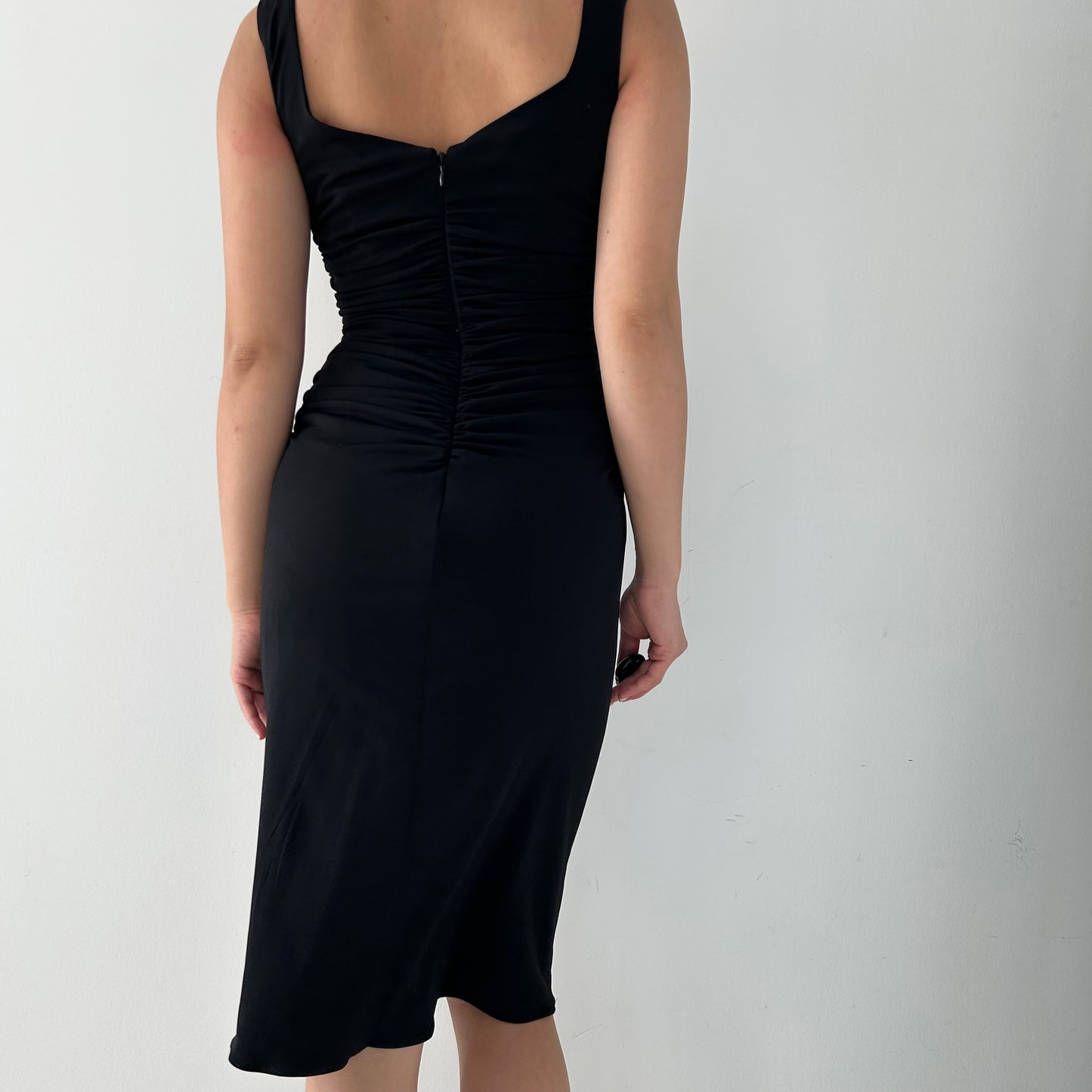 Black Ruched Midi Dress - Small