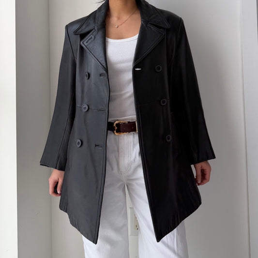 Danier Black Leather Pea Coat - Medium