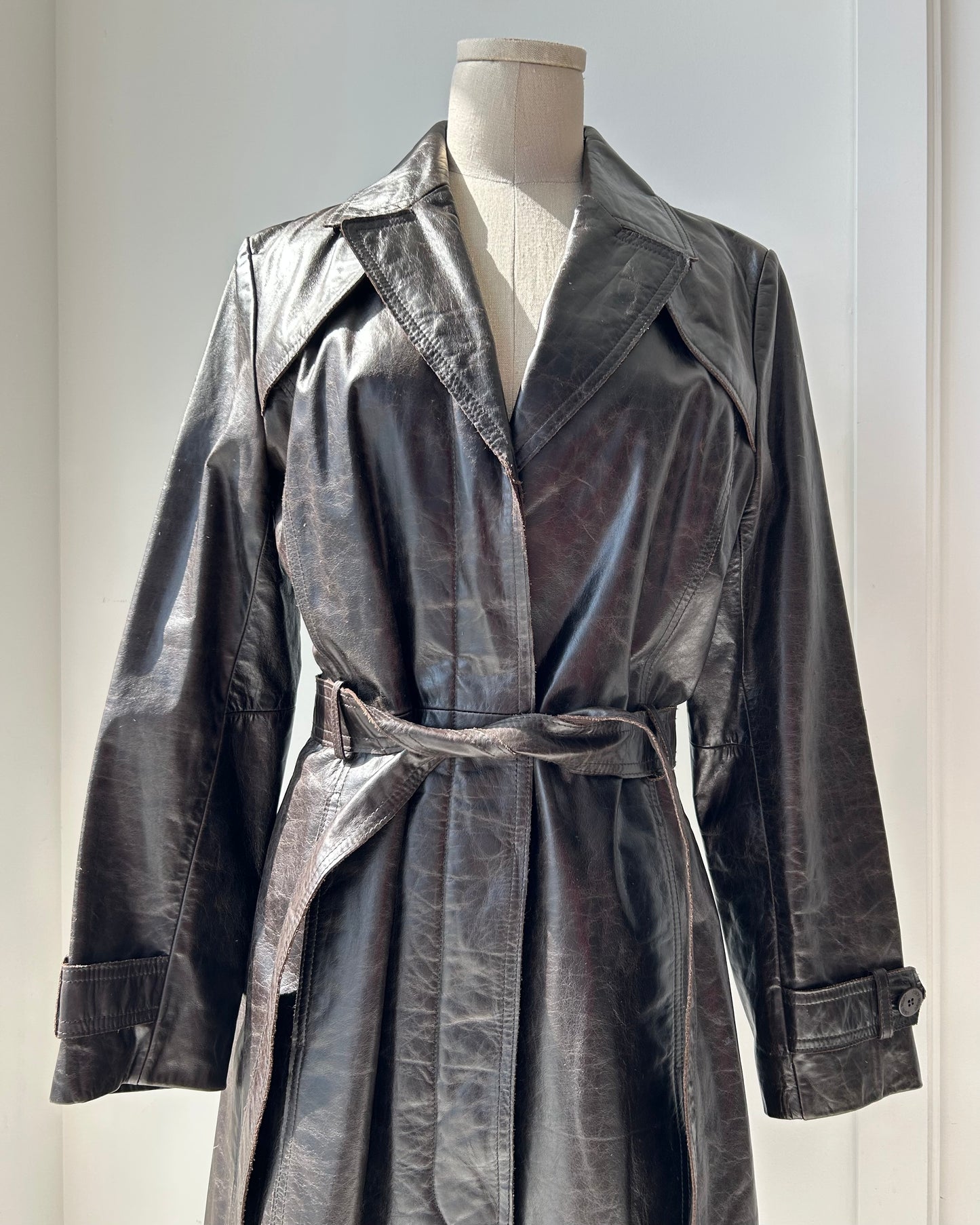 Nine West Brown Leather Trench Coat - Medium