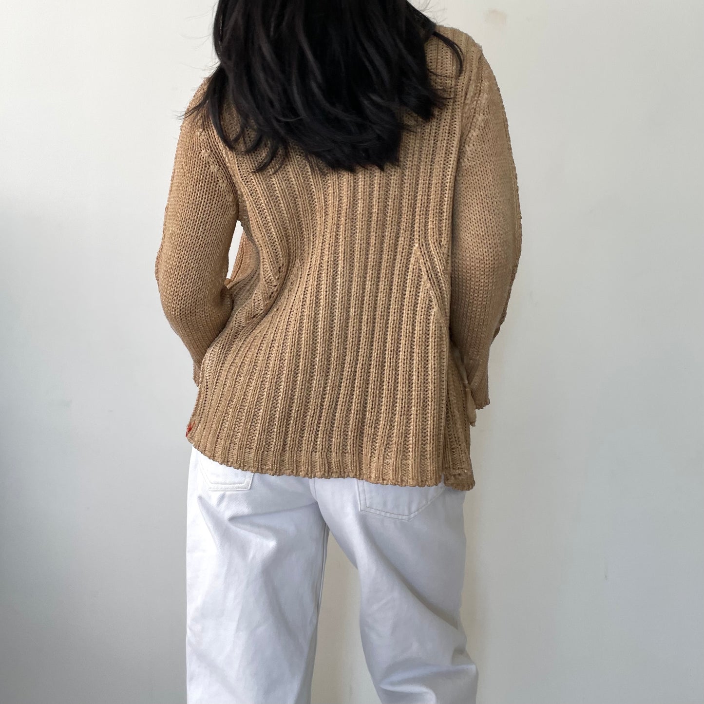 Elisa Cavaletti Tan V-Neck Chunky Knit Cardigan - Small