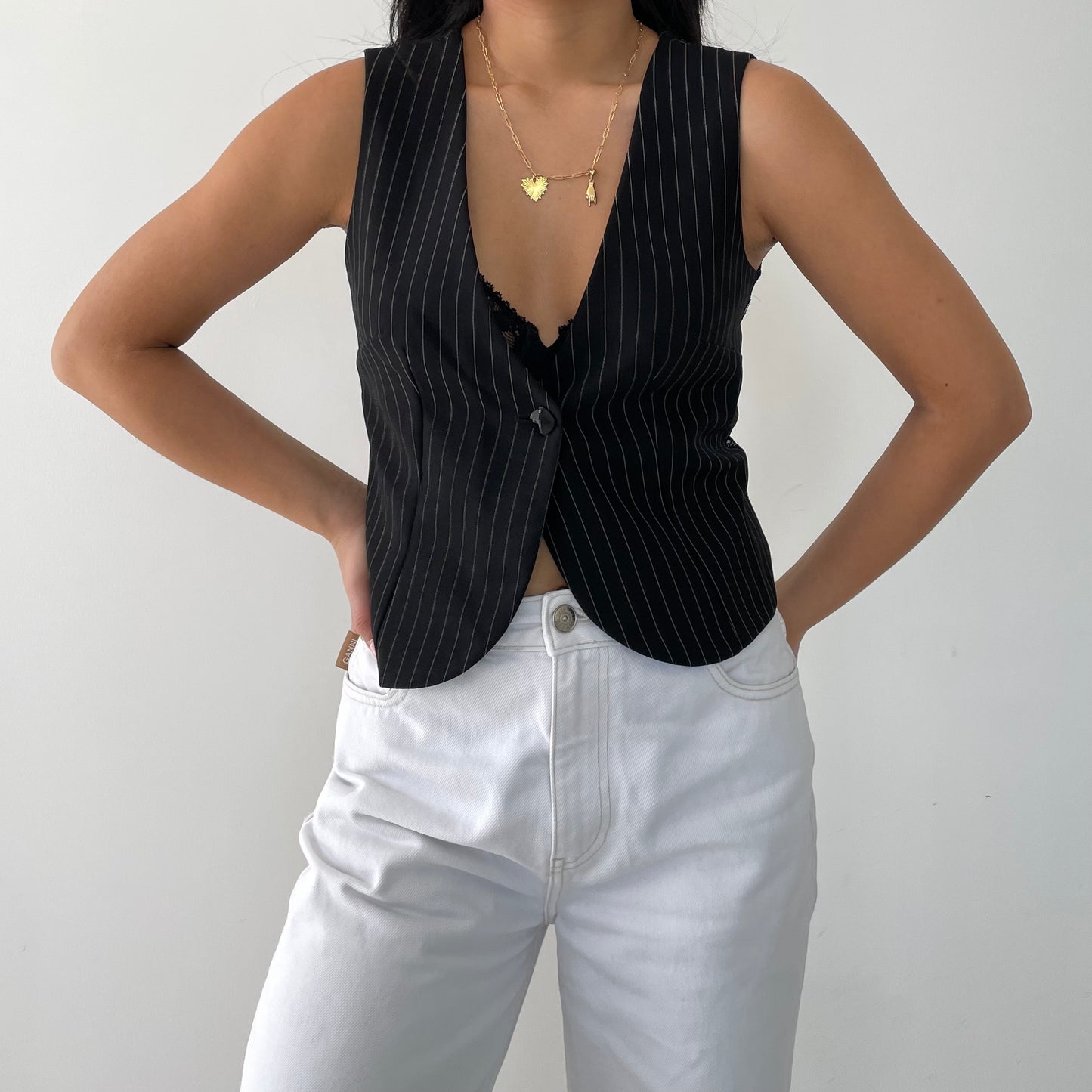 Black and White Pinstripe Vest - X-Small