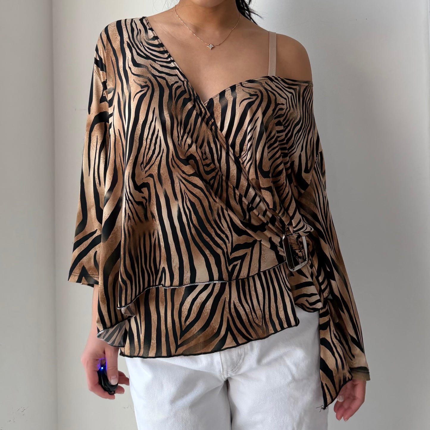 Vintage 90s Made in USA Tiger Print Long Sleeve Wrap Top - XX-Large