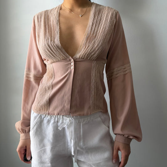 Old Label H&M Blush Long Sleeve Lace Blouse - Small