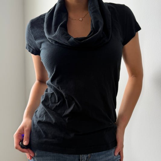 Esprit Black Short Sleeve Cowl Neck Top - Medium
