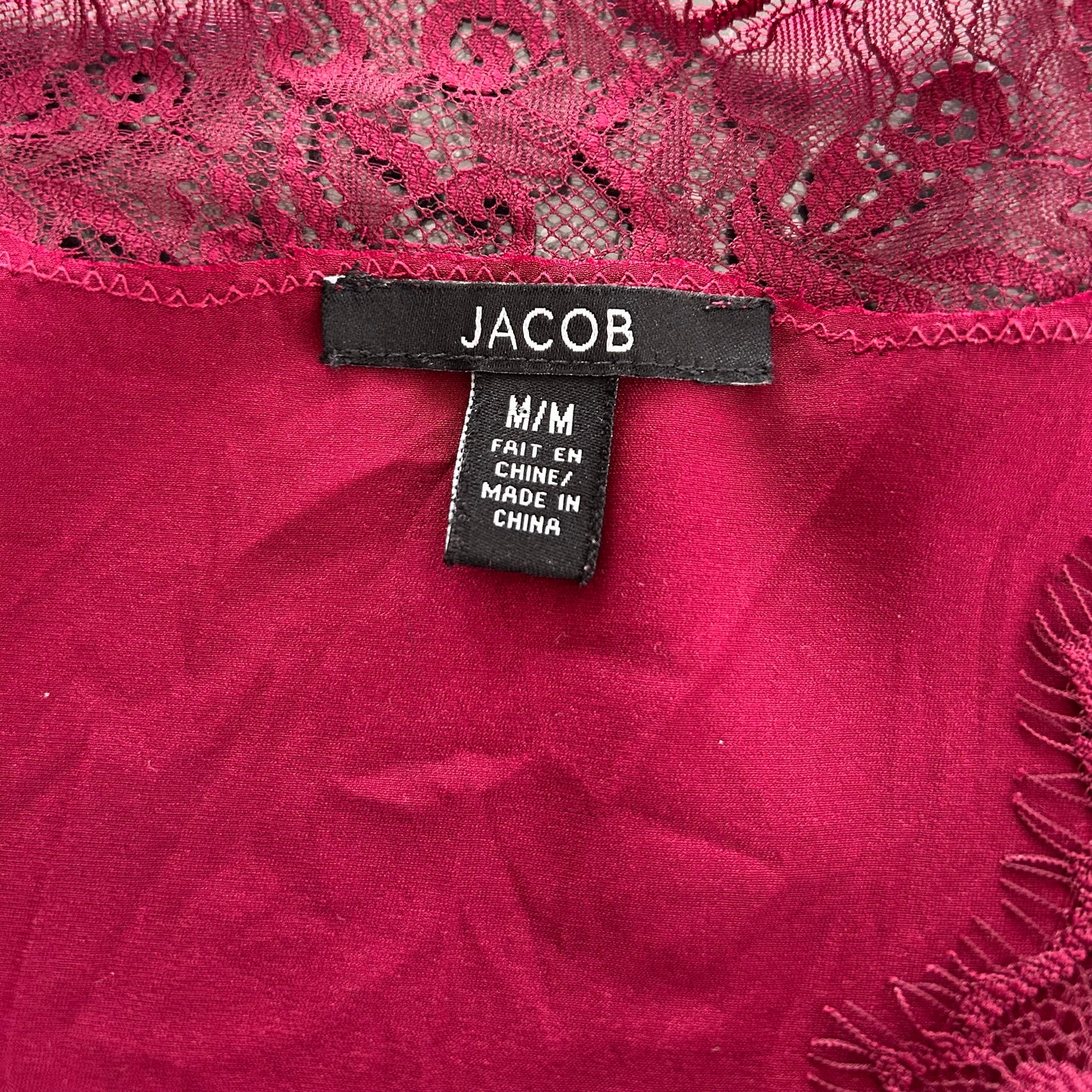 Jacob Plum Red Sleeveless Silk Blouse with Lace Trim - Medium