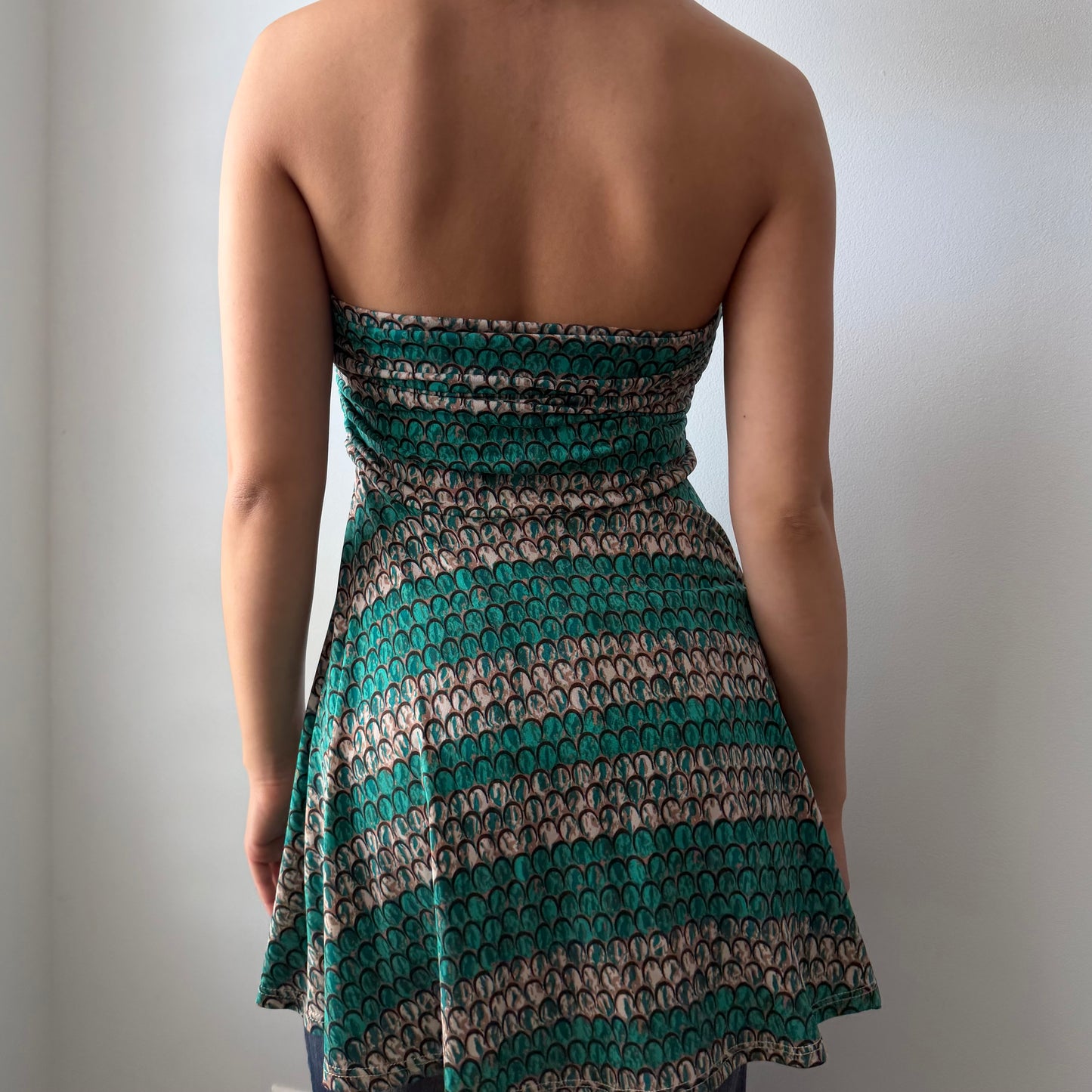 Lapis Teal Strapless Printed Top - Medium