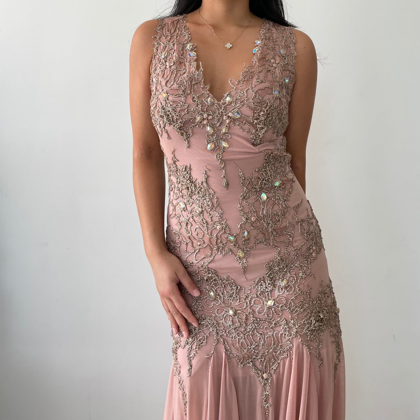 Ema Savahl Couture Pink Hand-Painted Gown with Rhinestones - X-Small/Small