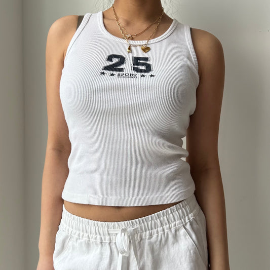 Vintage 1990s Jacob Annexe White Ribbed Sporty Tank - X-Small