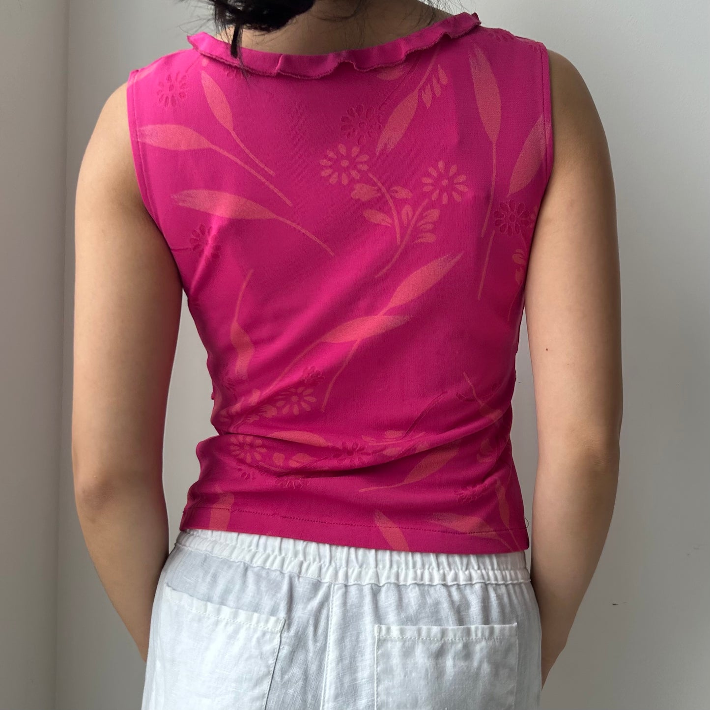 Made in Canada Pink Floral Ruffle Tank - Small