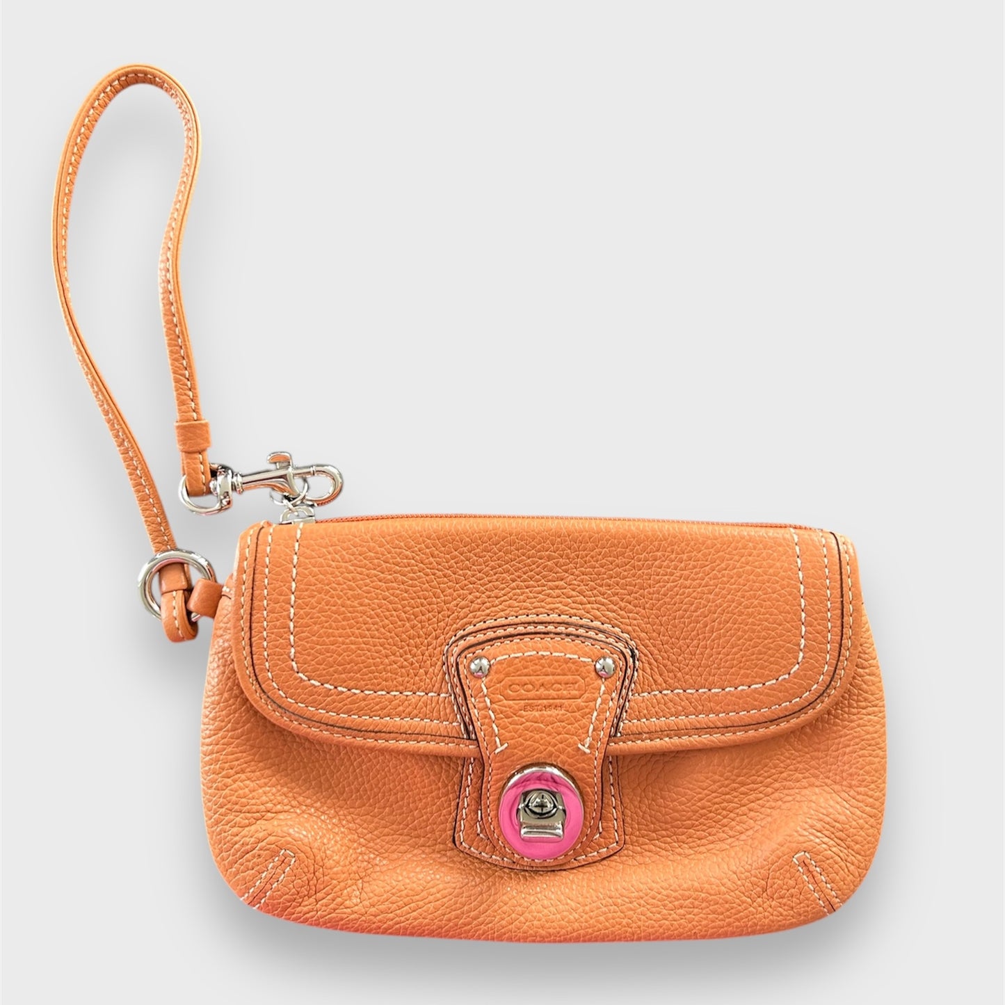 Coach Legacy Orange Pebbled Leather Turnlock Flap Wristlet