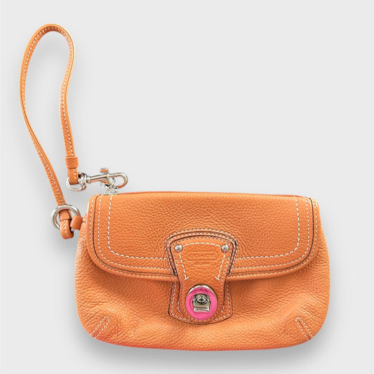 Coach Legacy Orange Pebbled Leather Turnlock Flap Wristlet