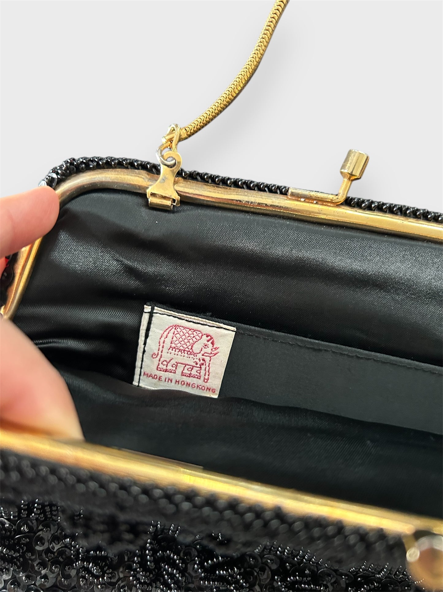 1960s Black Beaded Kiss Lock Evening Bag