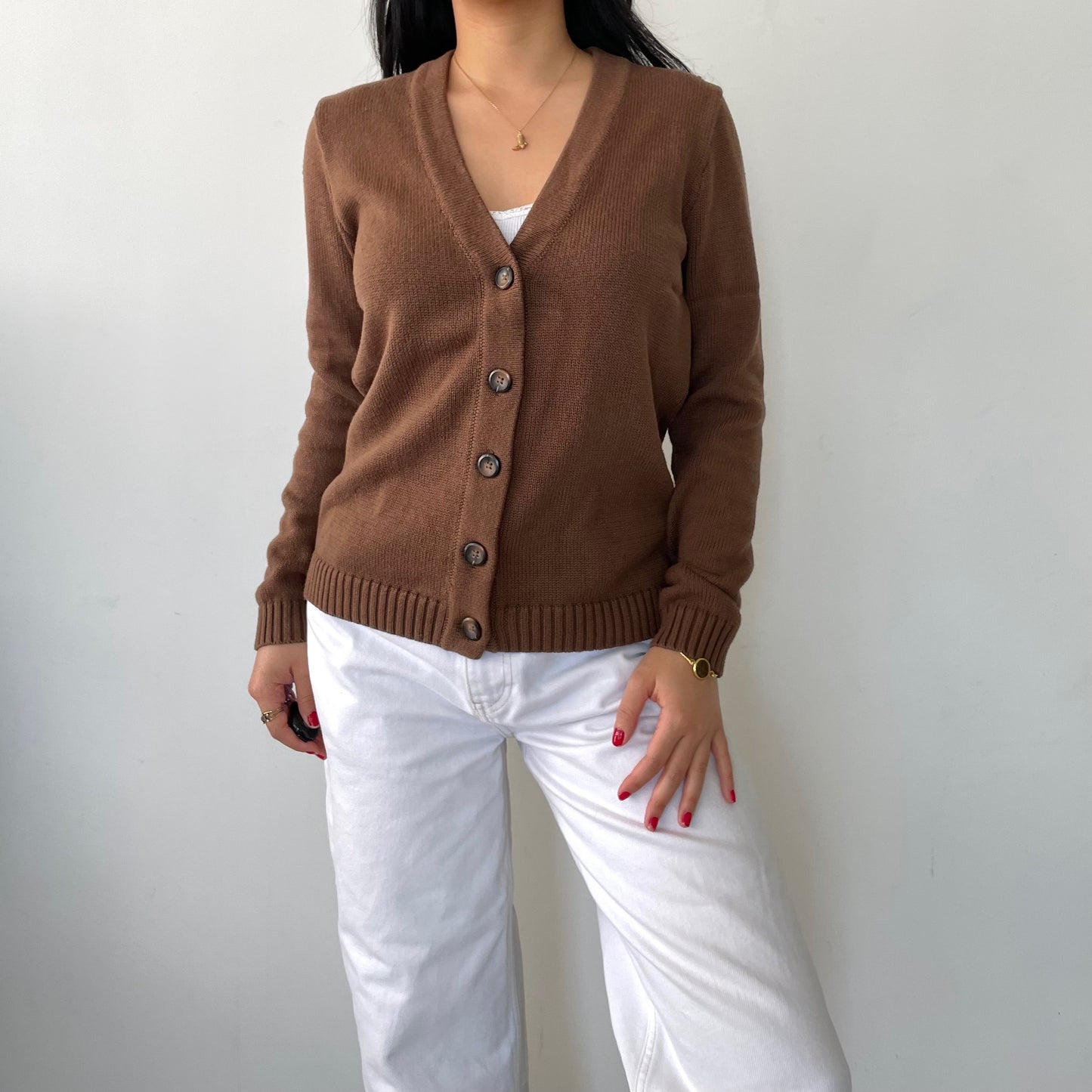 Brandy Melville Brown V-Neck Cardigan - Medium