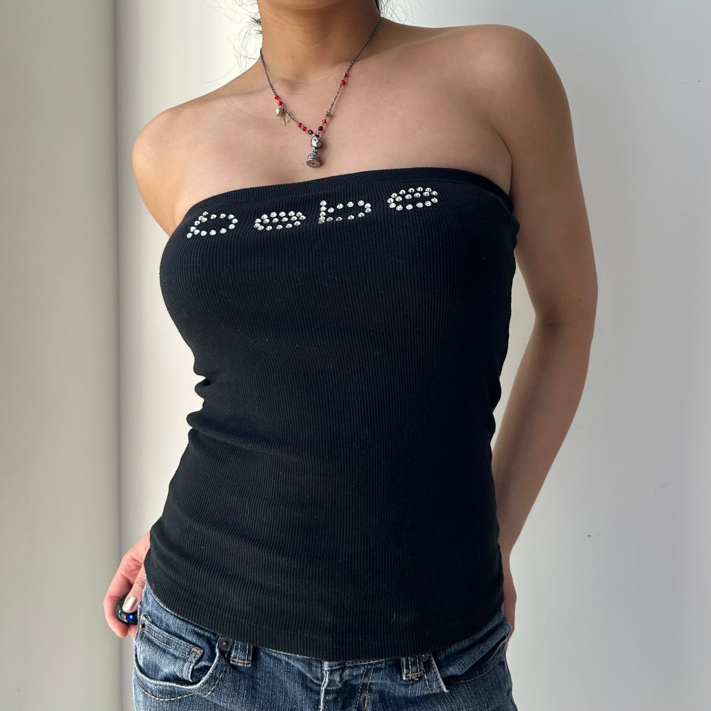 Bebe Black Diamante Tube Top - Small