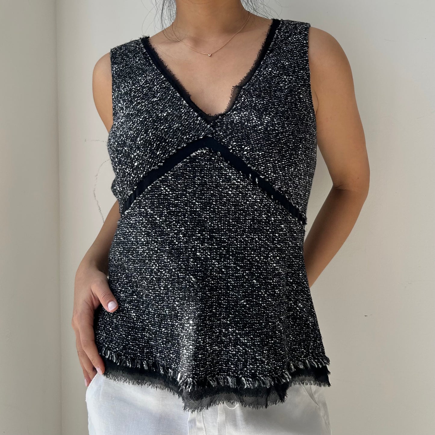 Lafayette 148 Black Wool and Silk Tweed Tank - Medium